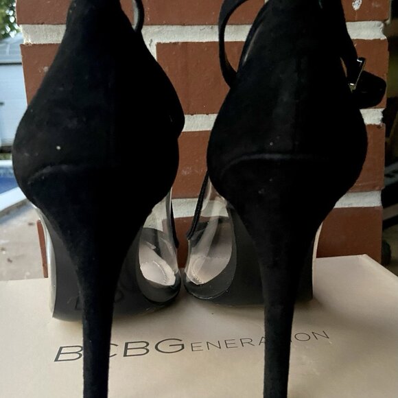 BCBGeneration BLACK SUEDE HEELS — CLEAR PUMPS - Picture 5 of 9